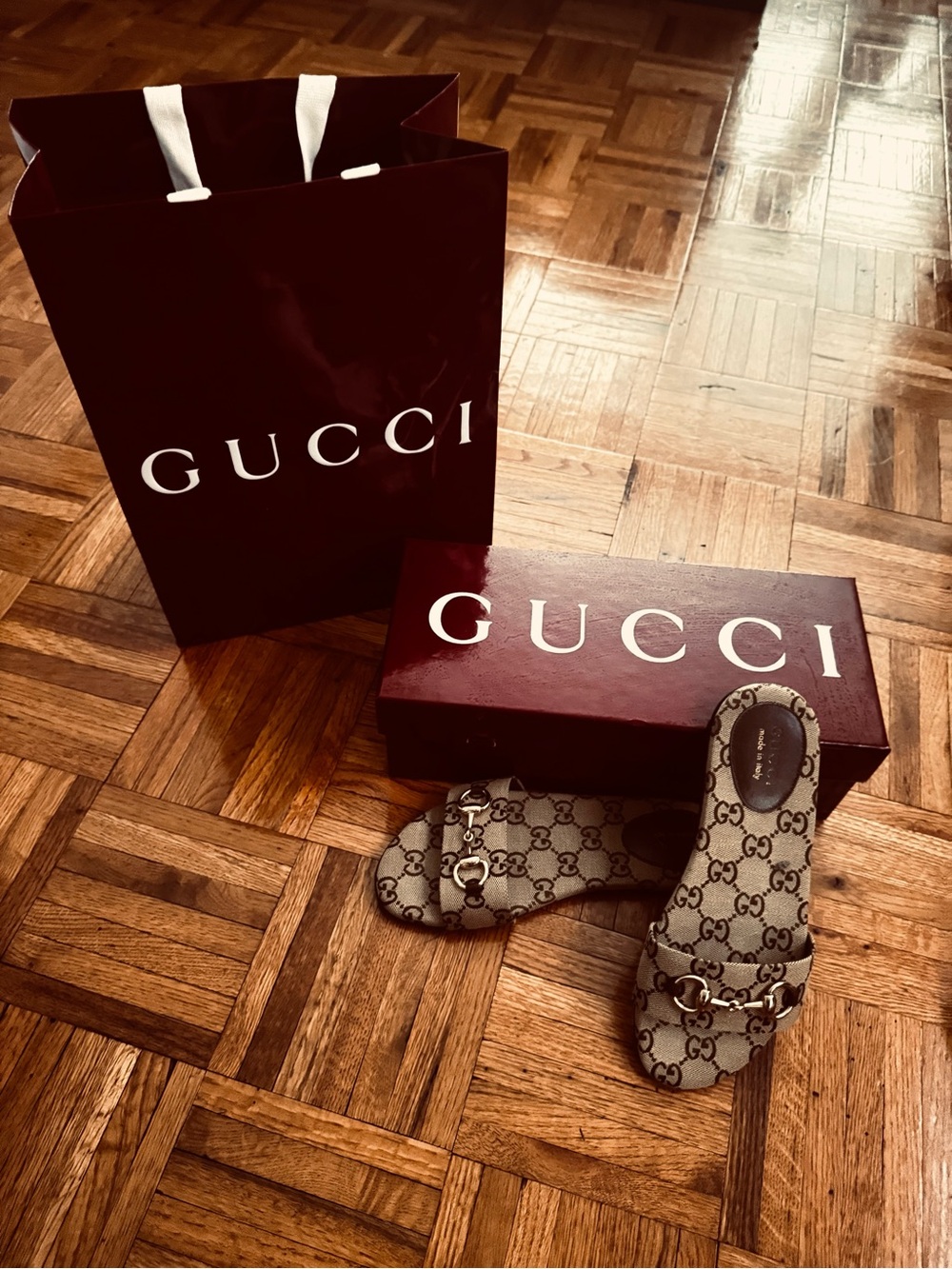 Gucci Brown GG Canvas Horsebit Slide Sandals